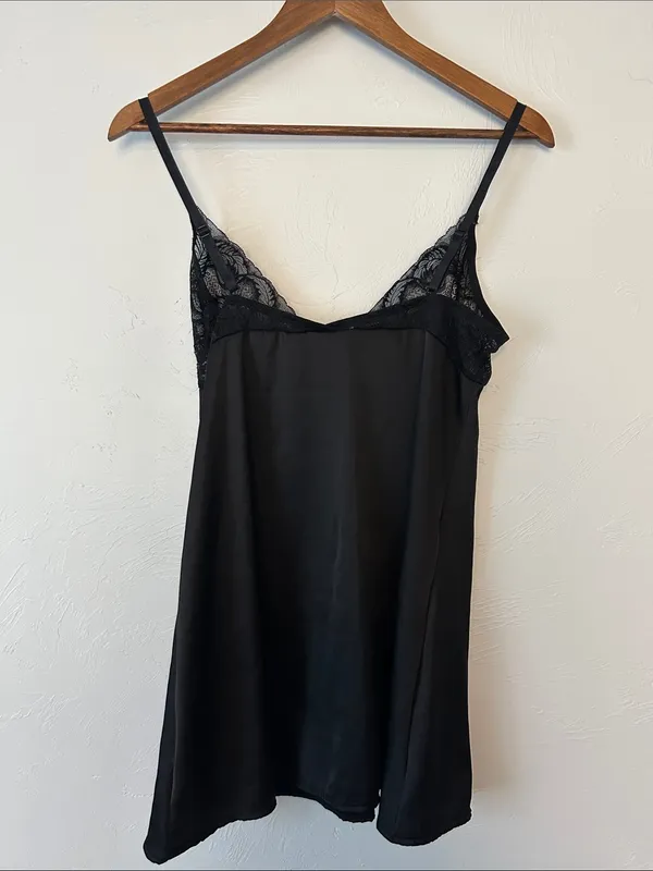 Forever 21 Black Lace-Trim Satin Slip Dress - Image 3