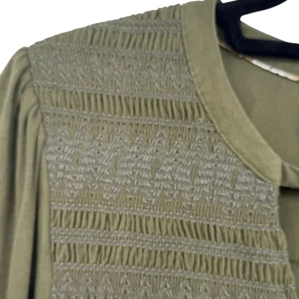Anthropologie Maeve‎ Ragonda Tunic Dress Moss Green Smocked Long Sleeve Size 12 - Image 7