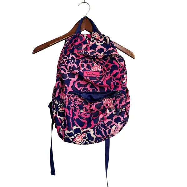 Vera Bradley Lighten Up Grand Backpack Pink Navy Floral Water Repellent Bag - Image 7
