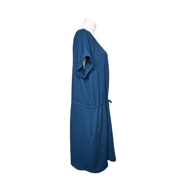 Cupshe Blue Crinkle Dolman Drawstring‎ Dress Cover Up LARGE Travel Casual NWT - Image 5