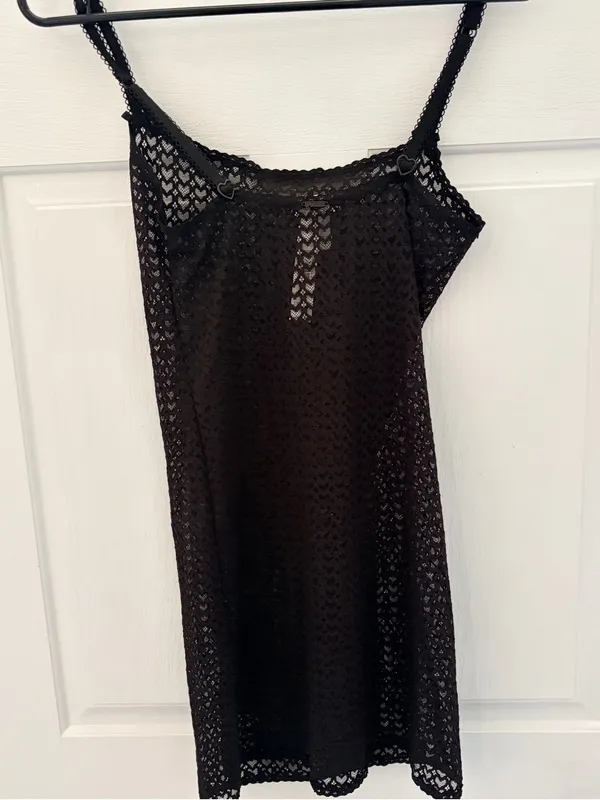 PINK Victoria's Secret Black Heart Lace Swim Cover-Up Slip - Image 7