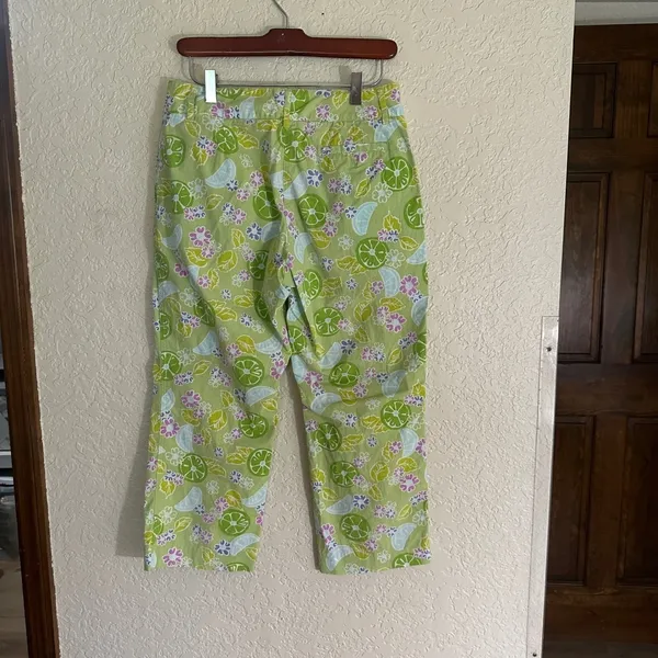 Lilly Pulitzer Crop Pants Green 6 Women Tropical Fruit Floral Print Stretch - Image 11