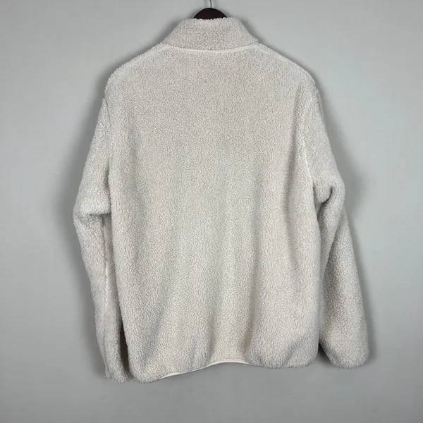 Uniqlo Fleece Sherpa Jacket Womens Medium Cream High Neck Full Zip‎ Front Cozy M - Image 5