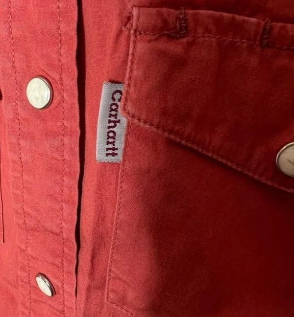 Carhartt Shirt Womens Red Poplin Snap Front Sleeveless Collared Blouse sz small - Image 4