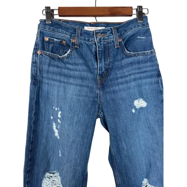 Levi's Low Pro Straight Leg Jeans Women's Size‎ 25 Blue Distressed Ripped - Image 6