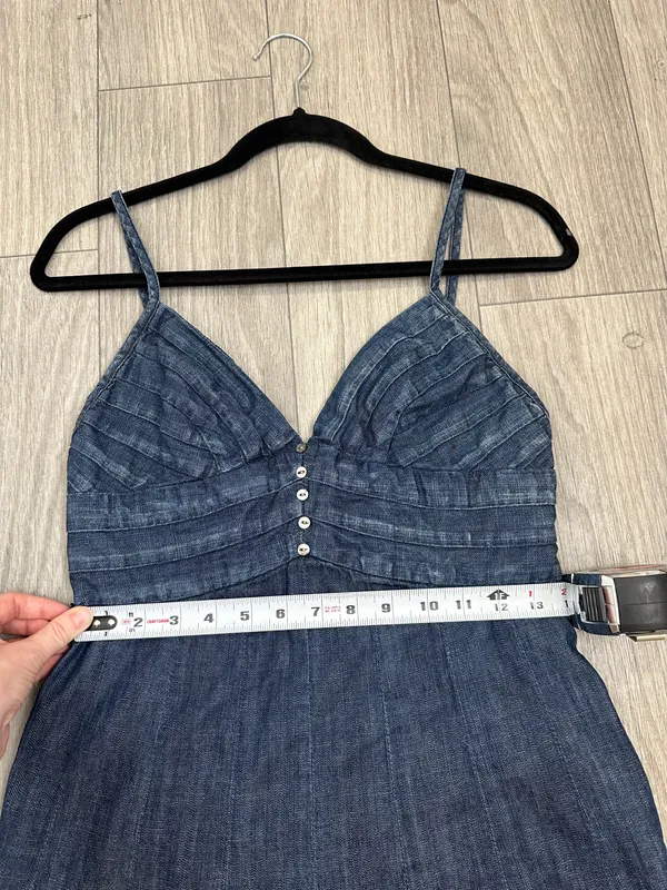 7 For All Mankind Denim Mini Dress Size Small 100% Cotton Y2K Spaghetti Strap - Image 12