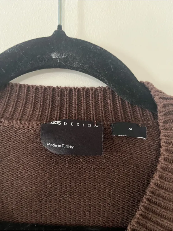 ASOS Chocolate Brown Oversized V Neck Knit Sweater Medium Fall Cozy Earthy - Image 2