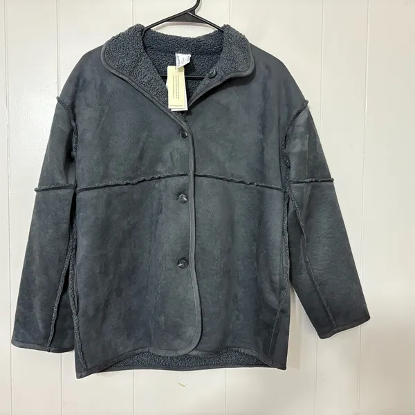Banana Republic Reversible Vegan Suede Sherpa Jacket Gray Size XS NEW - Image 3