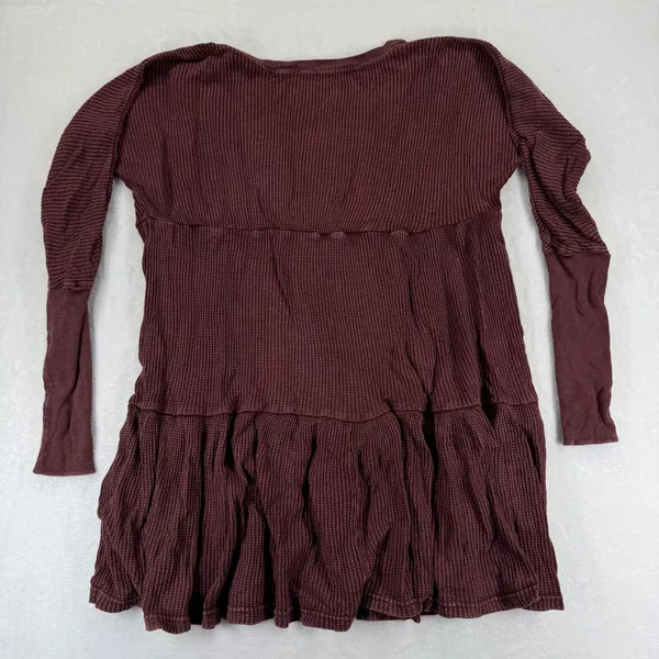Free People We The Free Jolene Waffle Knit Henley mini Dress Tunic Burgundy Sz S - Image 7