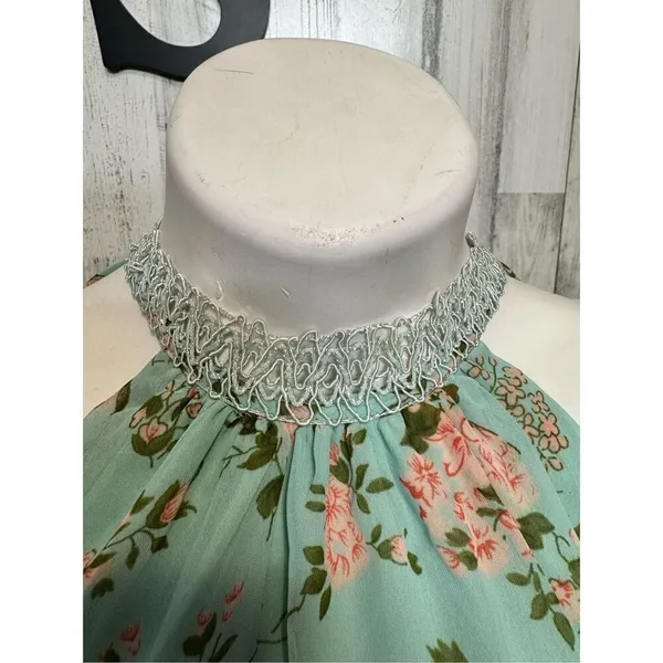 Green floral flare dress size small - Image 5