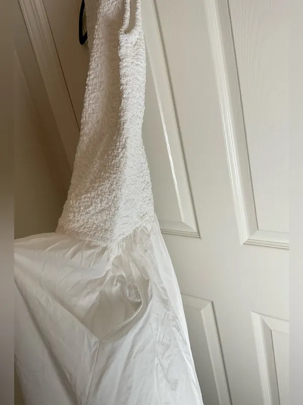 NWT Zara White Textured Poplin Bubble Hem Midi Dress Size M - Image 5