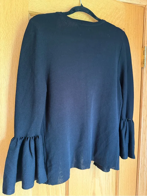 Eliza J Black Bell Sleeve Cardigan Hook & Eye Cropped Layering Sweater Small - Image 5