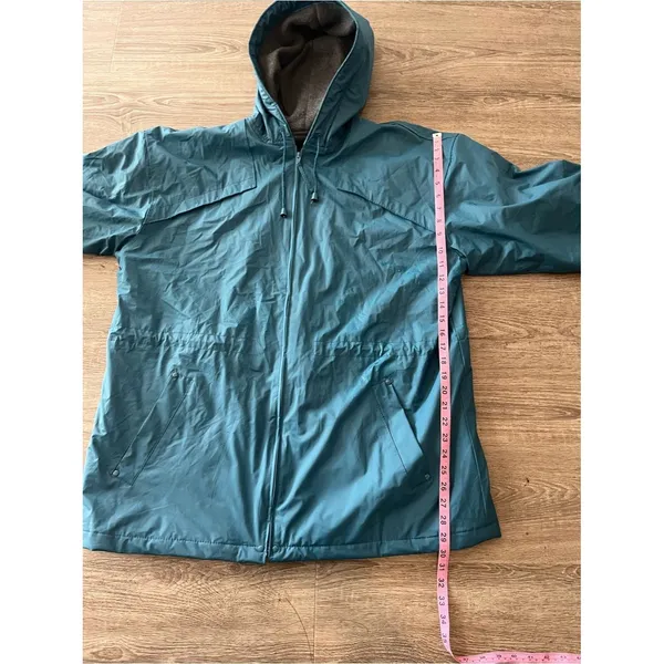 Misty Harbor Rain Coat Jacket Womens Large Teal Hooded Fleece Lined Vinyl Coat - Image 12