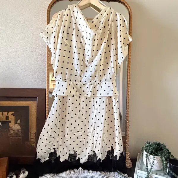 Commense Polka Dot Top & Lace Trim maxi Skirt Set Large - Image 3