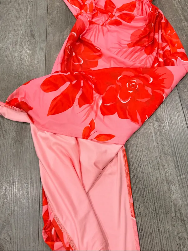 PRETTYGARDEN Red Floral One-Shoulder Maxi Dress - Image 7