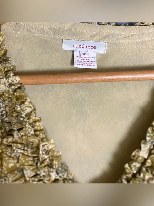 Sundance Floral‎ Ruffle V-Neck Maxi Dress in Mustard 100% silk size 16 - Image 4