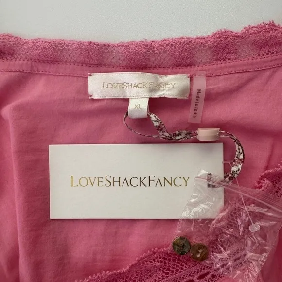 LoveShackFancy Sanaya Dress XL Vivid Pink‎ Long Sleeve Ruffle Tiered Lace Trim - Image 12