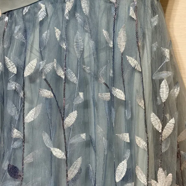 Witness of Love Blue‎ Embroidered Leaf Sequin Tulle Maxi Dress US 16 Flutter - Image 4