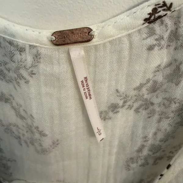 Free People Belezza Printed Babydoll Mini Dress Cream Scoop Neck Size Large - Image 4