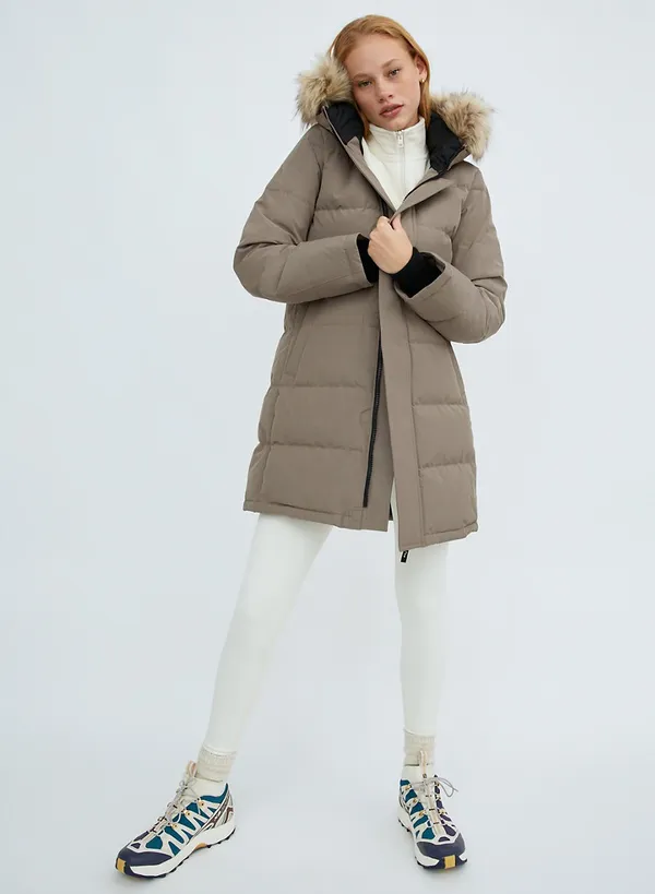 Aritzia Tna The Powder Parka Mid Length Jacket Modern Taupe Goose Down SMALL. - Image 2
