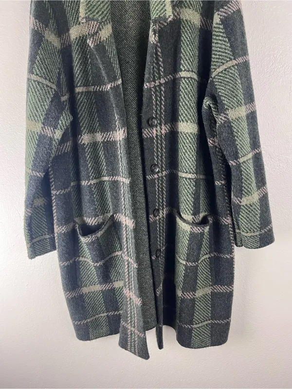 J. JILL Wool Blend Plaid Pockets Button Front Trench Coat Size XL Winter Cozy - Image 7