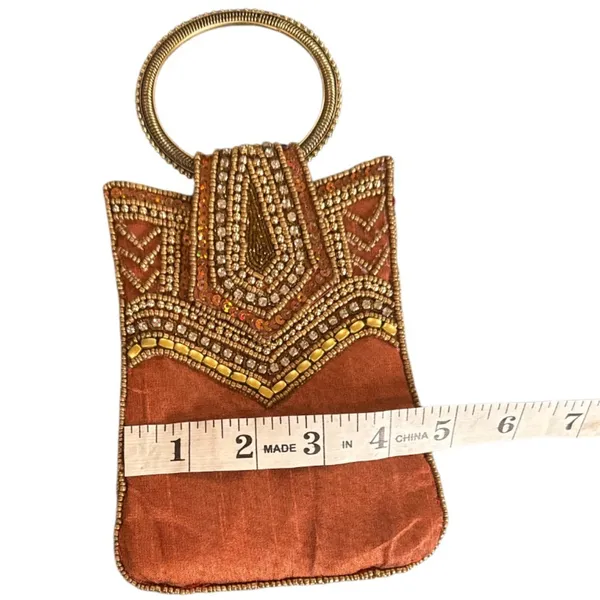 Elegant Beaded Evening Bag - Gold and Brown - Image 4