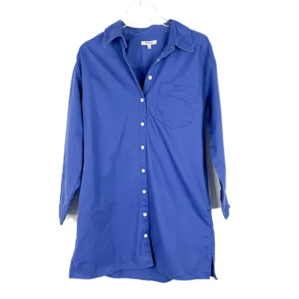 NWT Madewell Mini Shirtdress in Regenerative Chino Long Sleeve Blue Size Small S - Image 2