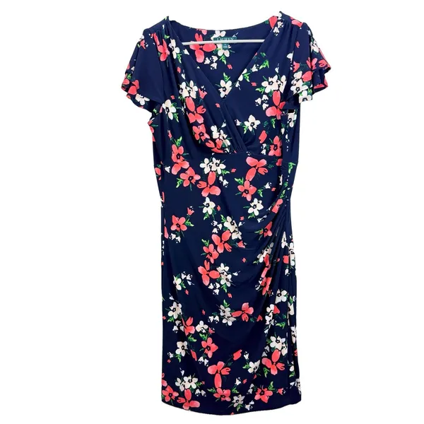 Ralph Lauren Blue Coral Floral Flutter Sleeve Stretch Sheath Dress Size 14 - Image 3