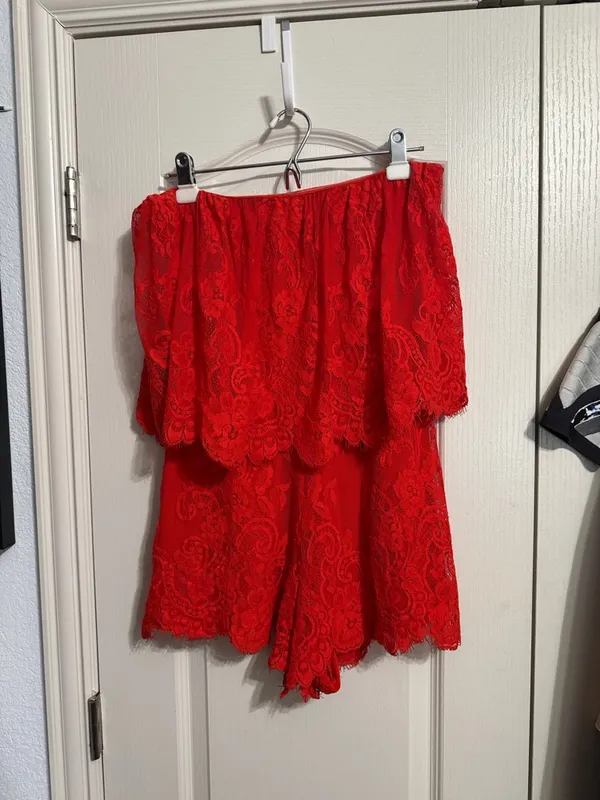 Lovers + Friends Kristine Red Lace‎ Romper Preppy Summer Resort - Image 2
