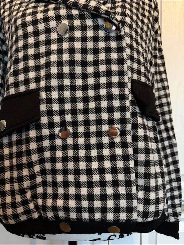 BloomChic Black and White Plaid Double-Breasted Pea Coat - Image 6