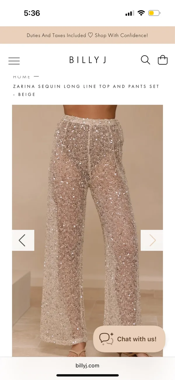Billy J Boutique Zarina Sequin Long Line Top and Pants Set - Beige - Image 3