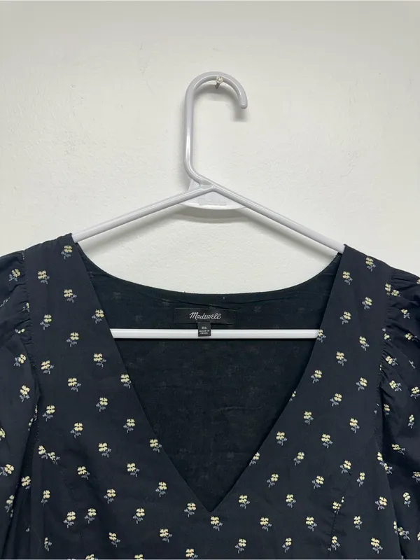 Madewell V-Neck Puff-Sleeve Mini Dress in Floral Ikat - NEW - Image 8