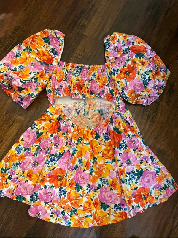 Altar'd State Cyndella Floral Puff Dress Floral-Print Puff Sleeves Size XL NWT - Image 5