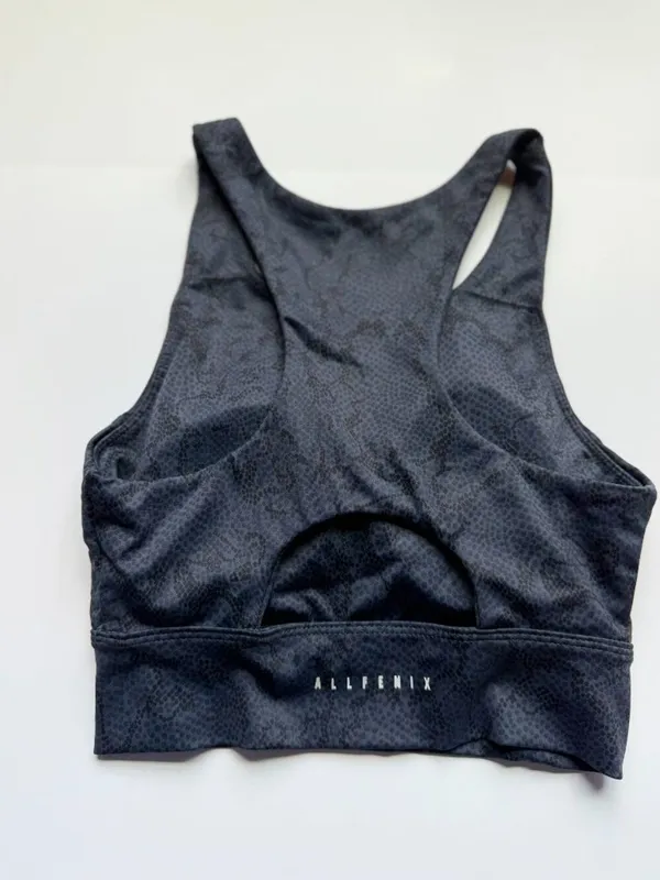 Anthropologie All Fenix‎ Snake Print Sports Bra Size Small Gray Black Athletic - Image 6