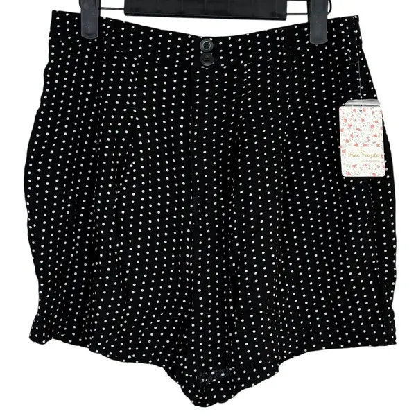 NWT Free People Magdalene High Waist Polka Dot Rayon Shorts Pocket 2 Black White - Image 2