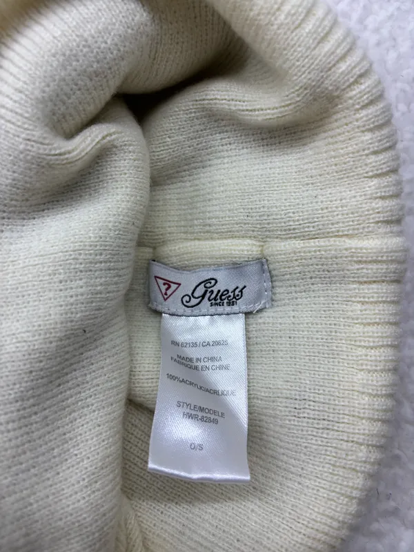 Guess Beanie Hat White Brown Logo Size S Winter Luxury Cozy block core - Image 2