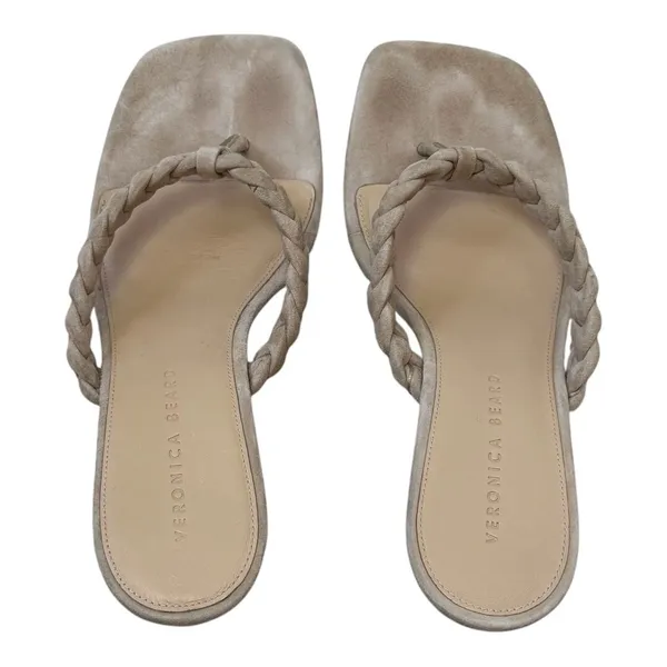 Veronica Beard Marissa Sand‎ Suede Square Toe Thong Sandal Braided Summer 9.5 - Image 9