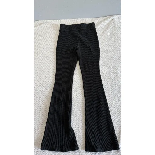 Aerie Waffle Knit Flare Pants Black Thermal Bell Bottom XS Regular 4564 - Image 2