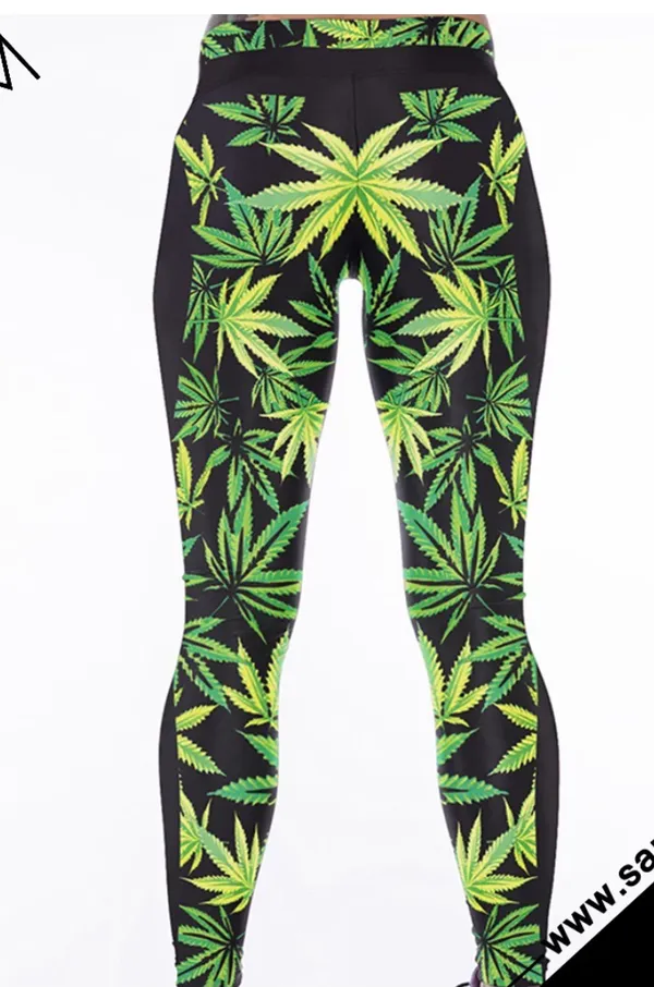 Women Weed Leafs 3D Print 420 Leggings - Image 3