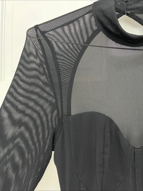 NWT Lulus Sensational Appeal Black Mesh Cutout Long Sleeve Maxi Dress - Size XS - Image 5