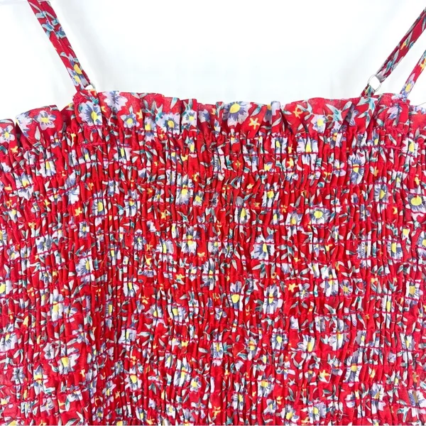 TIMING Cropped Shirred Tank‎ Top Red Floral Size Small - Image 2