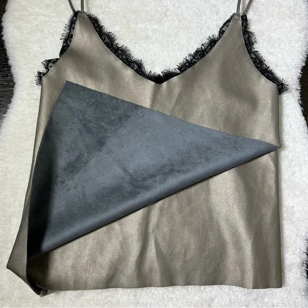 Zara Faux Leather Lace Trim Knit Back Cami - Image 6