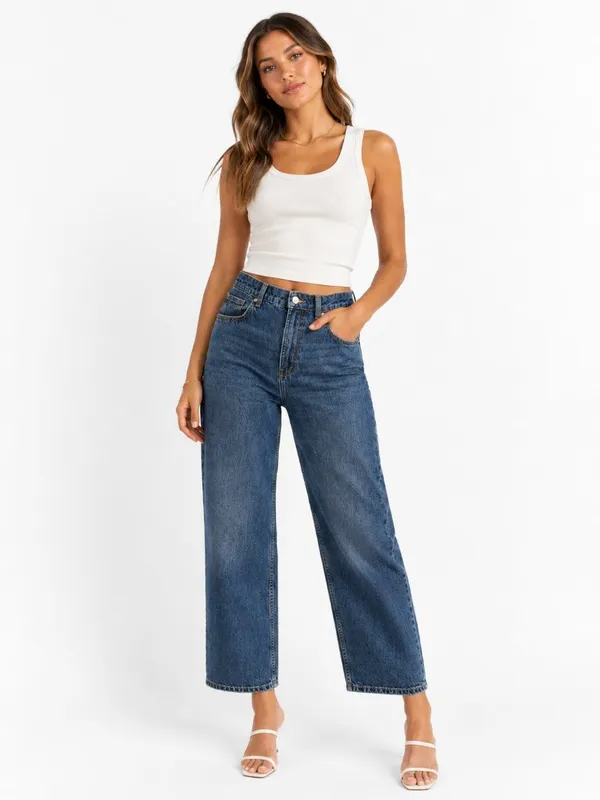 H&M Divided High Waist Wide Leg Ankle Jeans - 6 - Image 3