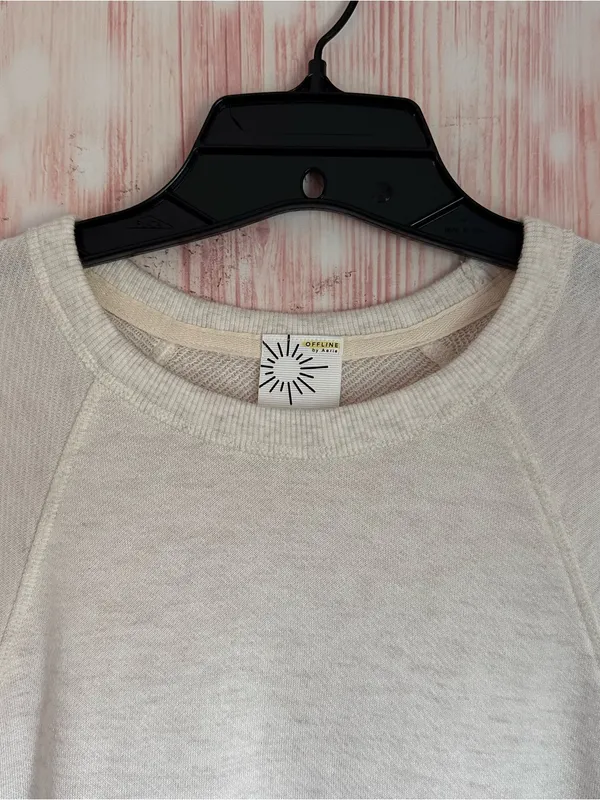 Offline By Aerie Heather Oatmeal Short Sleeve Side Slit Short Sleeve Sweatshirt - Image 2
