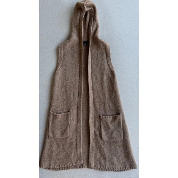 Tahari Womens Camel Tan Wool Blend Sleeveless Hooded Sweater Vest XS Longline - Image 11