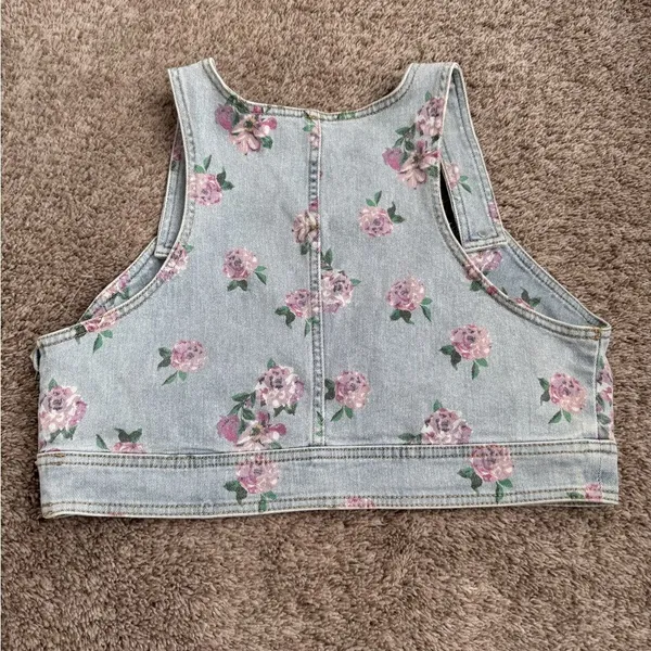Wild Fable‎ Women's Floral Denim Crop Top Summer Vacation Party Beach size Large - Image 2