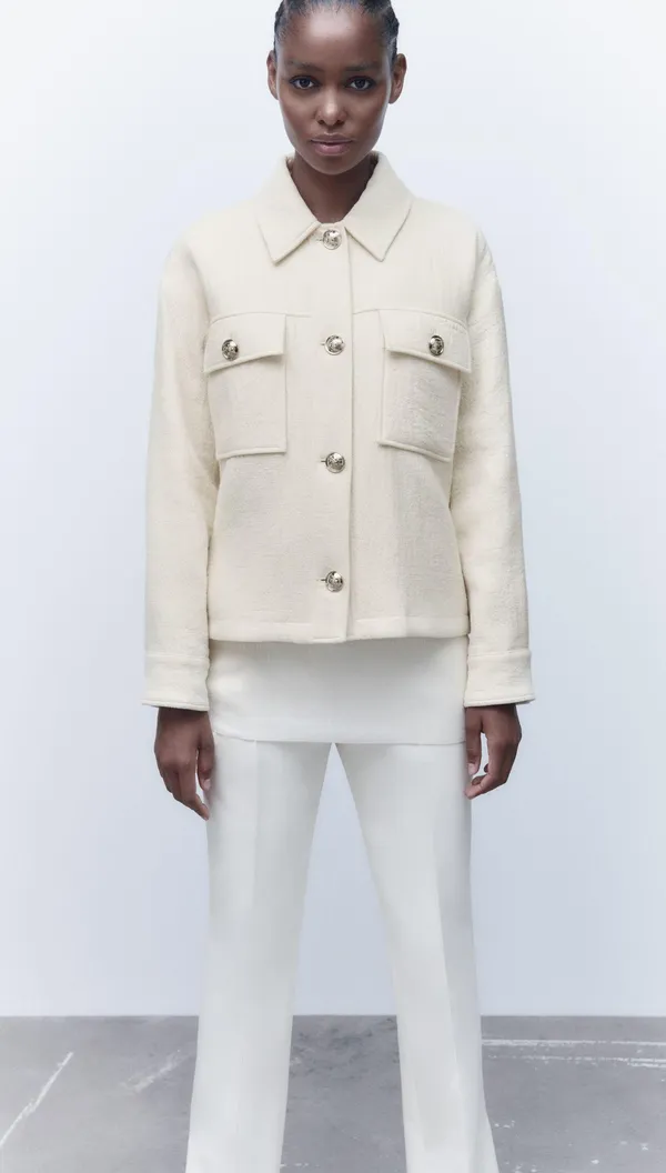 ZARA Cream textured golden button jacket - Image 7