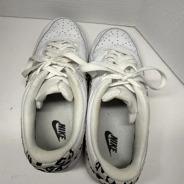 Nike Court Vision Low White w/Leopard Swoosh Court Shoe - Women's Size 8 - Image 5