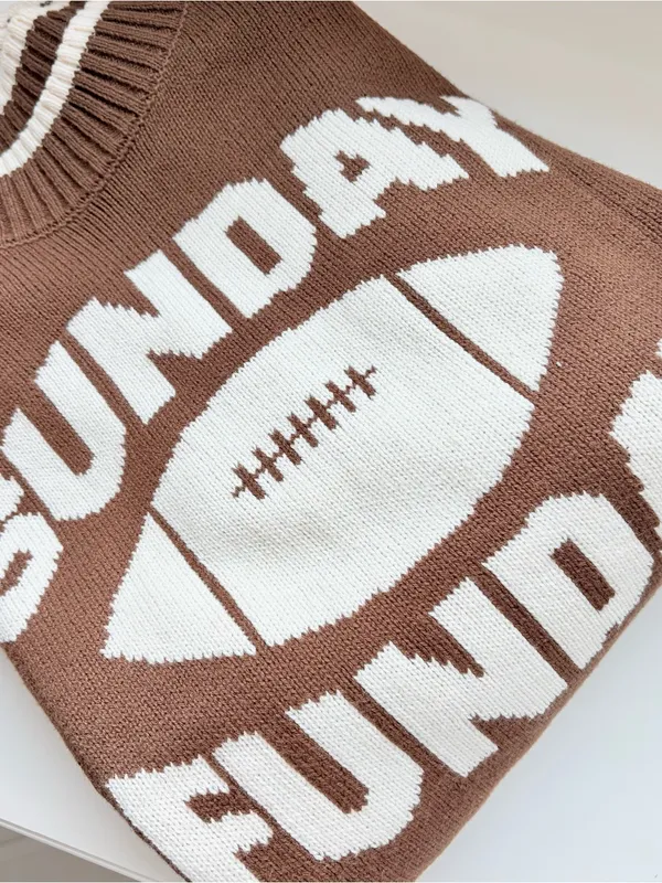 Jessica Simpson Sunday Funday Brown Crewneck Sweater with Football Motif Medium - Image 6