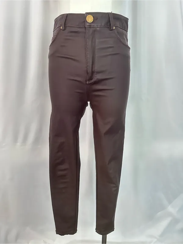 Studio F Brown Coated High-Rise Skinny Pants (1423) - Image 2